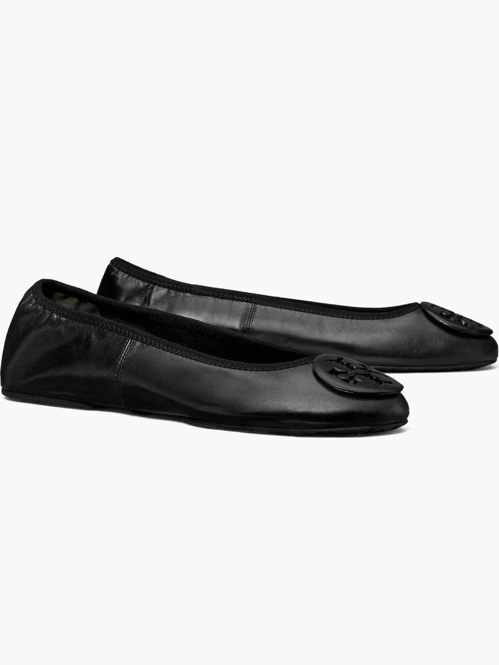 TORY BURCH Perfect Black Leather REVA Travel Foldable Comfort Ballet Flats 8.5